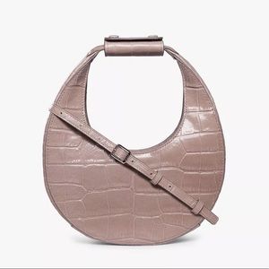 STAUD Mini Moon Bag Croc French Grey Leather NWT